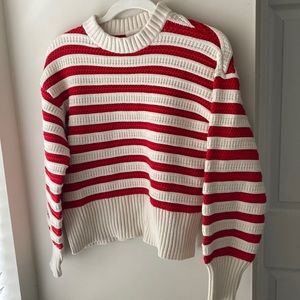 H&M red white striped mock neck sweater